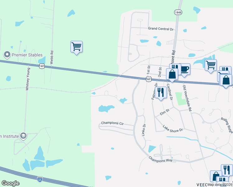 map of restaurants, bars, coffee shops, grocery stores, and more near 110 Just a Mere Lane in Simpsonville