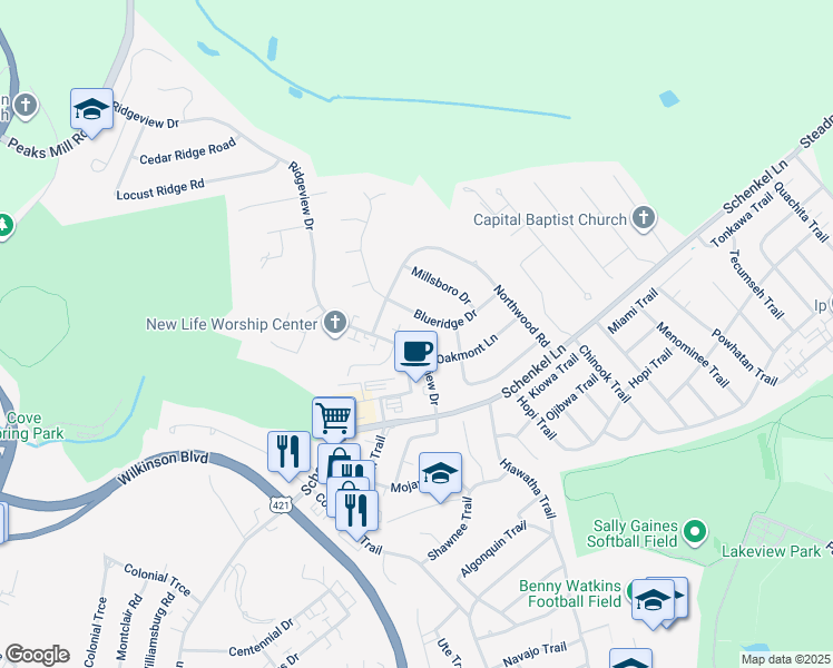 map of restaurants, bars, coffee shops, grocery stores, and more near 715 Courchelle Court in Frankfort