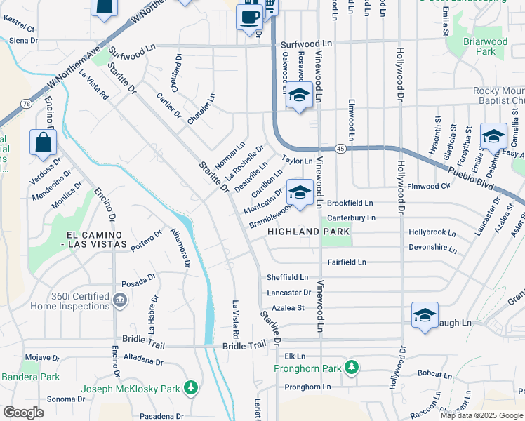 map of restaurants, bars, coffee shops, grocery stores, and more near 120-122 Montcalm Drive in Pueblo