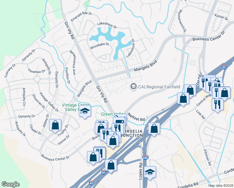 map of restaurants, bars, coffee shops, grocery stores, and more near 520 Verduzzo Court in Fairfield