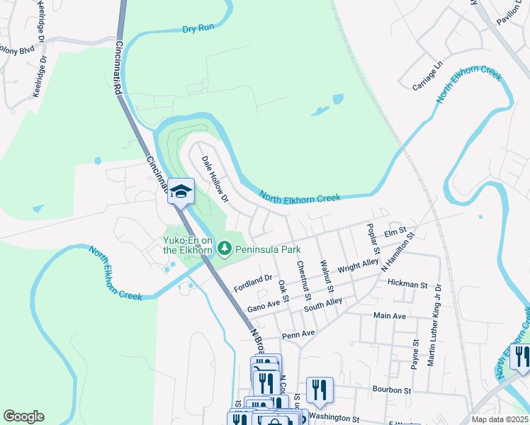 map of restaurants, bars, coffee shops, grocery stores, and more near 124 Barren River Boulevard in Georgetown
