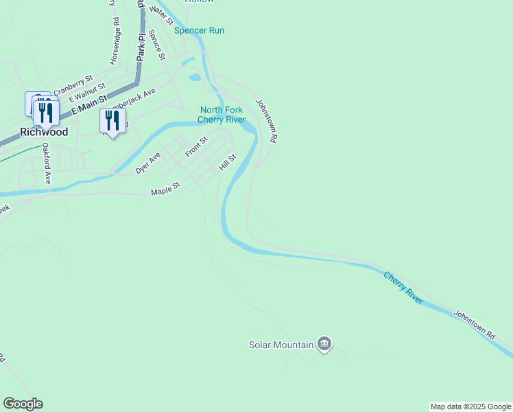map of restaurants, bars, coffee shops, grocery stores, and more near 392 Johnstown Road in Richwood