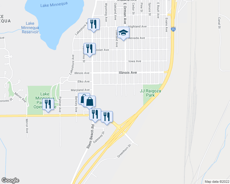 map of restaurants, bars, coffee shops, grocery stores, and more near 2833 Oakland Avenue in Pueblo