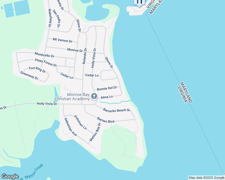map of restaurants, bars, coffee shops, grocery stores, and more near 61 Bonnie Del Drive in Colonial Beach