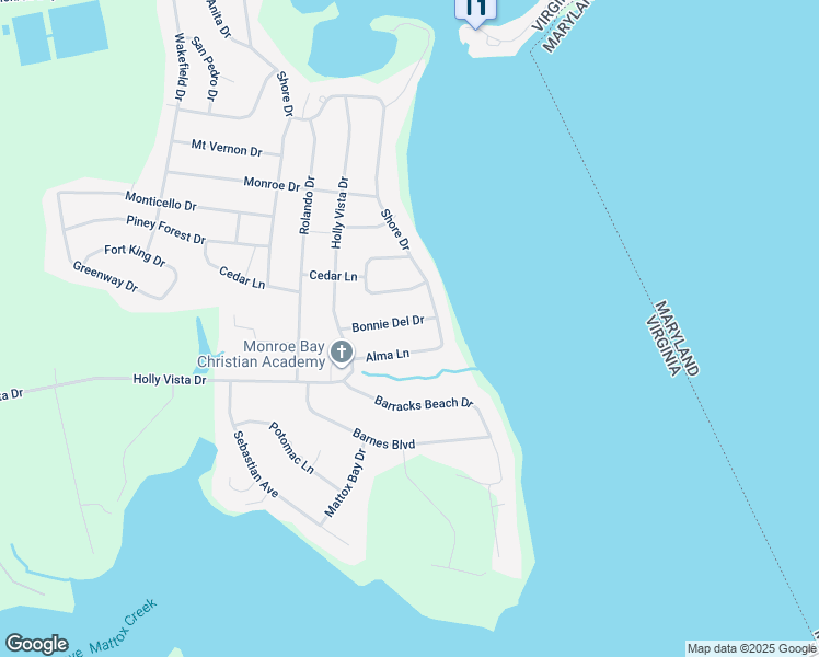 map of restaurants, bars, coffee shops, grocery stores, and more near 61 Bonnie Del Drive in Colonial Beach