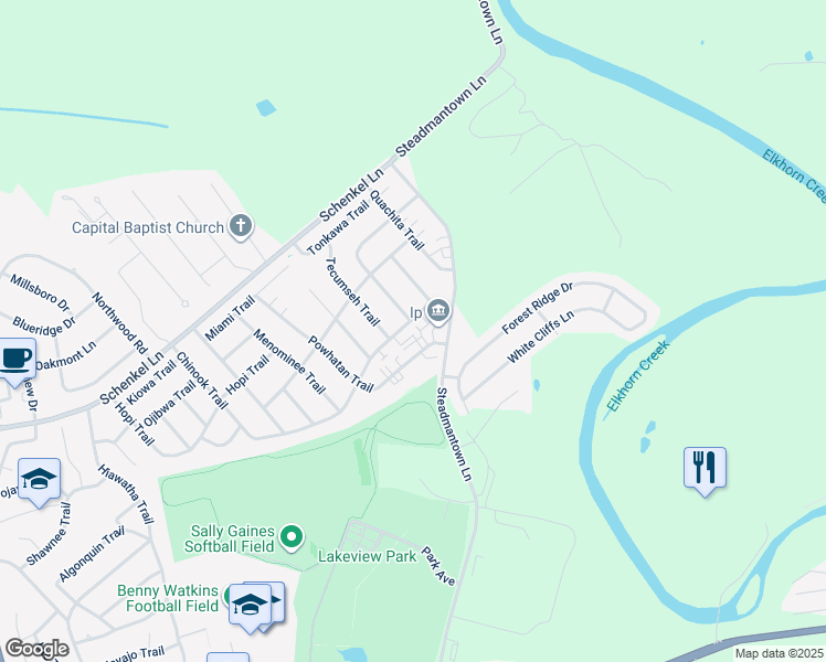 map of restaurants, bars, coffee shops, grocery stores, and more near 1322 Chinook Trail in Frankfort