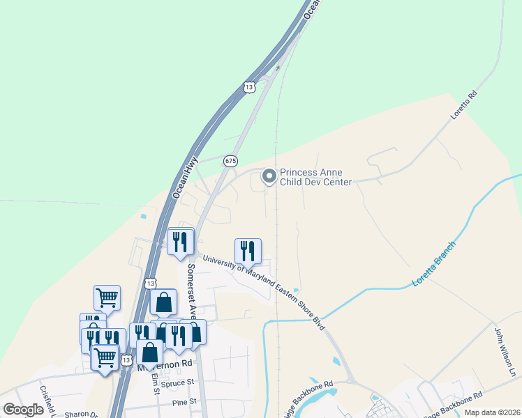 map of restaurants, bars, coffee shops, grocery stores, and more near 12400 Independence Court in Princess Anne