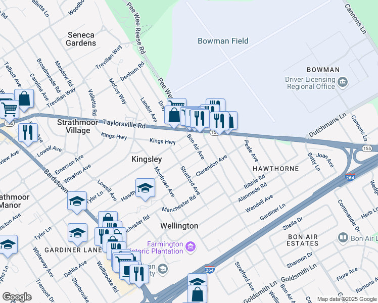 map of restaurants, bars, coffee shops, grocery stores, and more near 2533 Hawthorne Avenue in Louisville