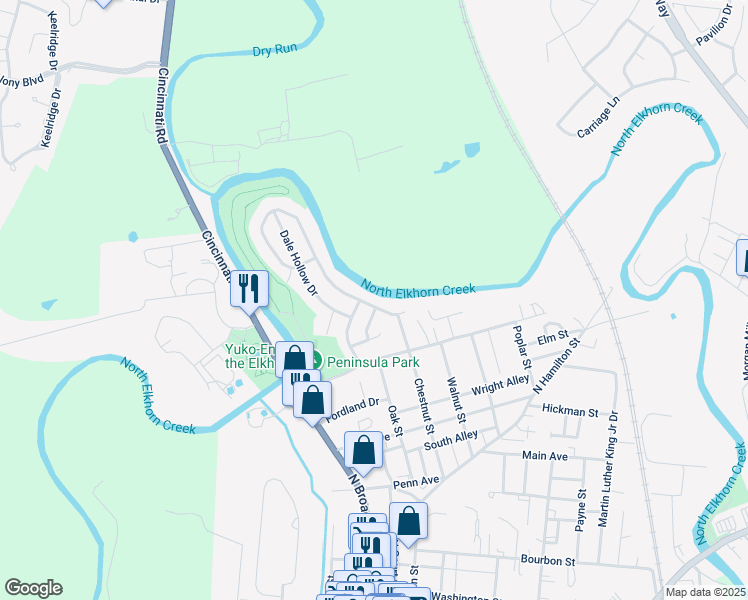 map of restaurants, bars, coffee shops, grocery stores, and more near 124 Barren River Boulevard in Georgetown
