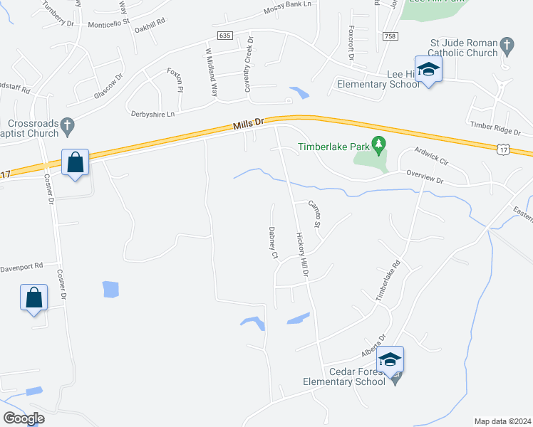 map of restaurants, bars, coffee shops, grocery stores, and more near 9518 Dabney Court in Fredericksburg