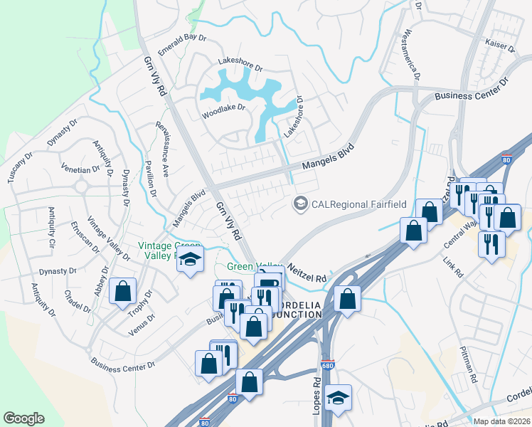 map of restaurants, bars, coffee shops, grocery stores, and more near 520 Verduzzo Court in Fairfield