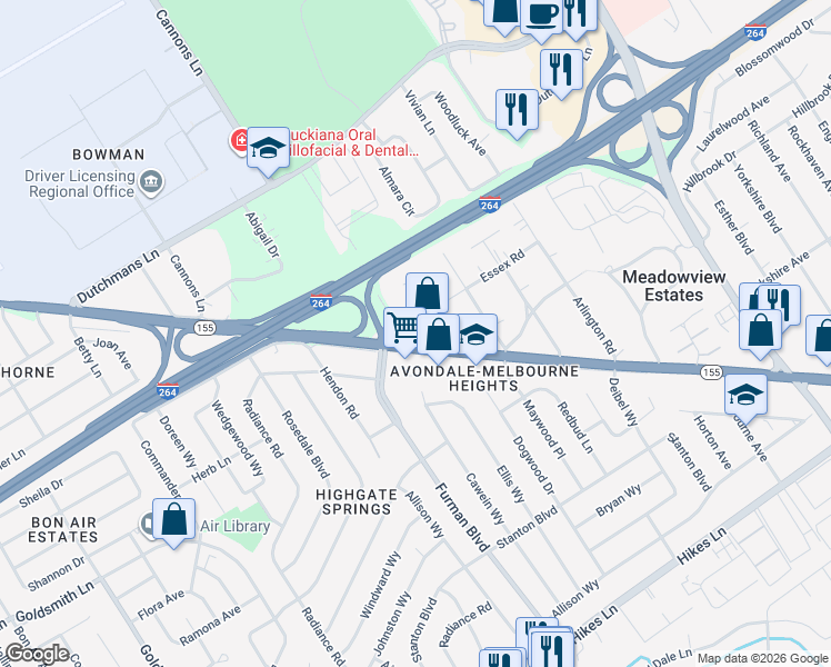 map of restaurants, bars, coffee shops, grocery stores, and more near 3701 Taylorsville Road in Louisville