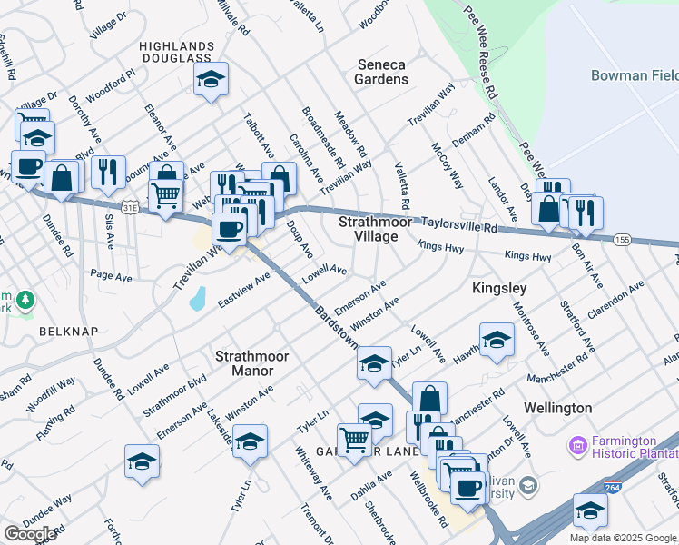 map of restaurants, bars, coffee shops, grocery stores, and more near in Strathmoor Village