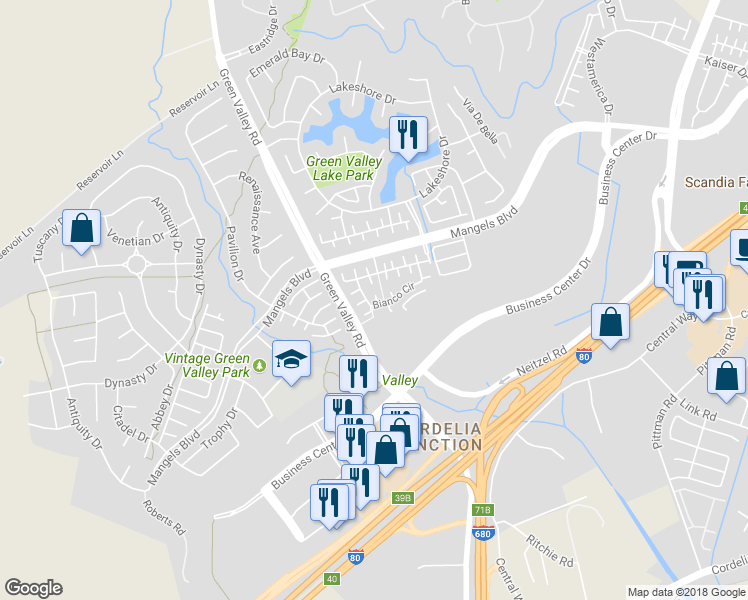 map of restaurants, bars, coffee shops, grocery stores, and more near 521 Verduzzo Court in Fairfield