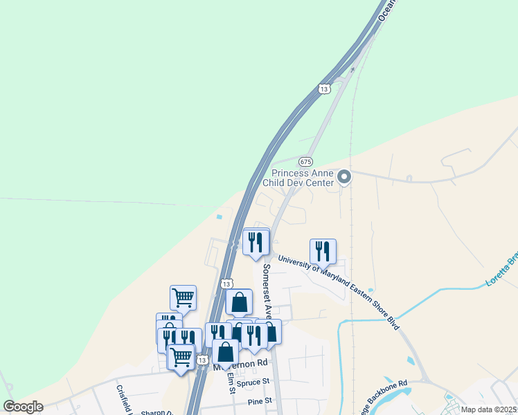 map of restaurants, bars, coffee shops, grocery stores, and more near 12370 Somerset Avenue in Princess Anne