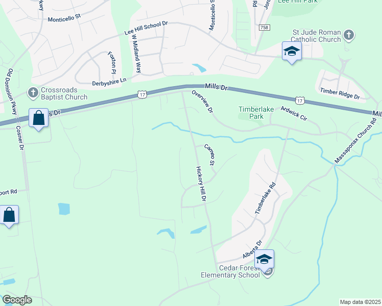 map of restaurants, bars, coffee shops, grocery stores, and more near 9522 Hickory Hill Drive in Fredericksburg