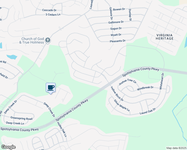 map of restaurants, bars, coffee shops, grocery stores, and more near 9713 Balls Bluff Drive in Fredericksburg