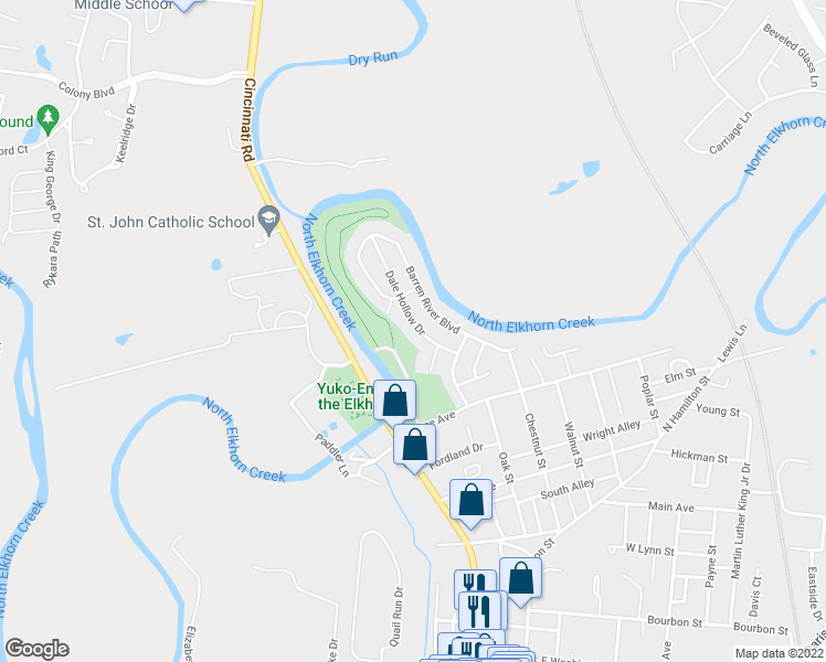 map of restaurants, bars, coffee shops, grocery stores, and more near 117 Dale Hollow Drive in Georgetown