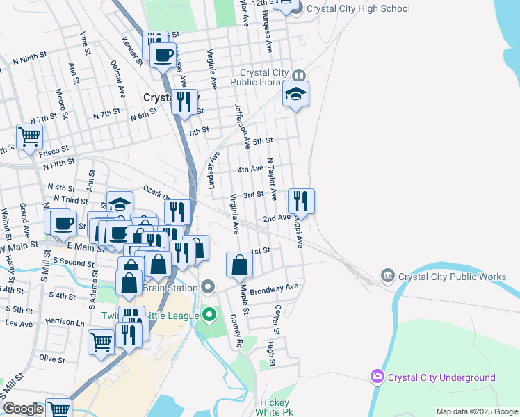 map of restaurants, bars, coffee shops, grocery stores, and more near 206 Jefferson Avenue in Crystal City