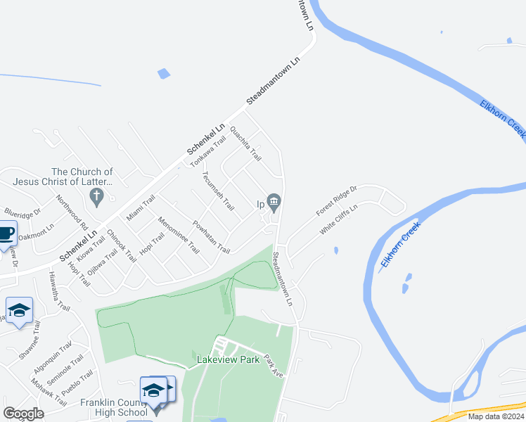 map of restaurants, bars, coffee shops, grocery stores, and more near 1322 Chinook Trail in Frankfort