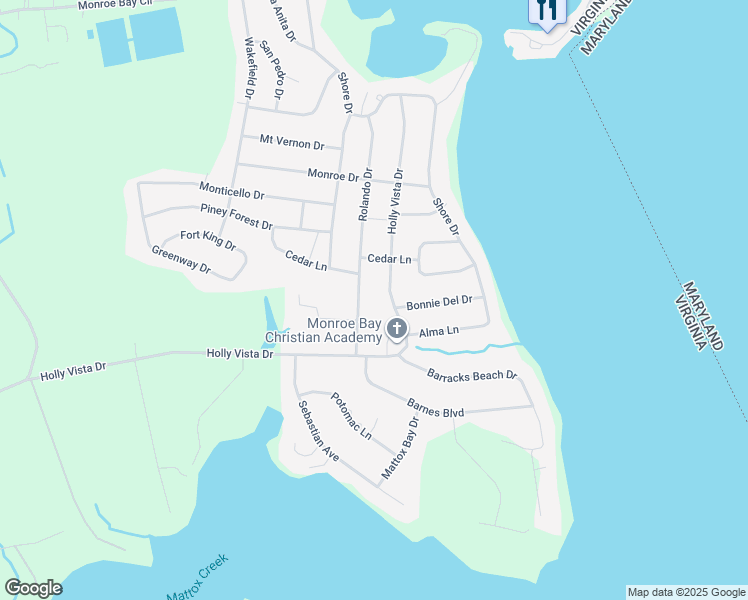 map of restaurants, bars, coffee shops, grocery stores, and more near 1015 Holly Vista Drive in Colonial Beach