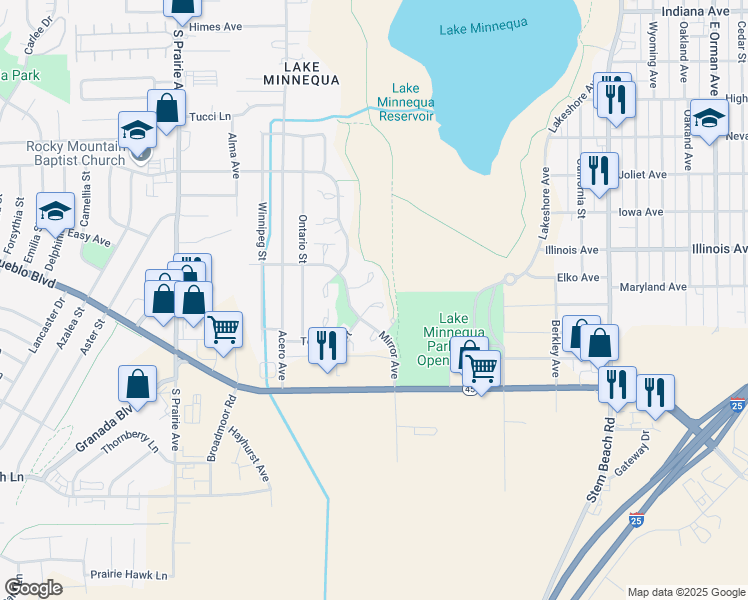map of restaurants, bars, coffee shops, grocery stores, and more near 1913 Toronto Street in Pueblo