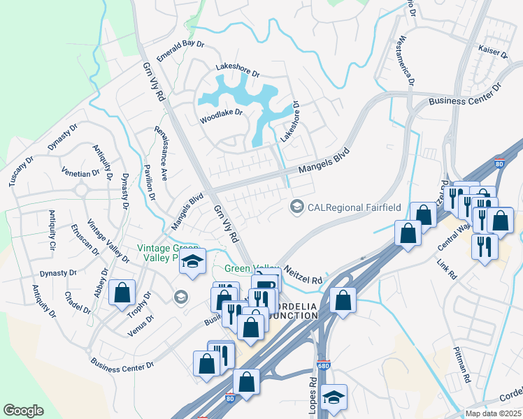 map of restaurants, bars, coffee shops, grocery stores, and more near 520 Verduzzo Court in Fairfield