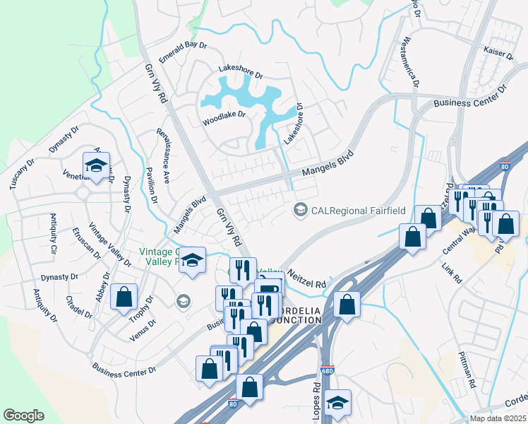 map of restaurants, bars, coffee shops, grocery stores, and more near 520 Verduzzo Court in Fairfield