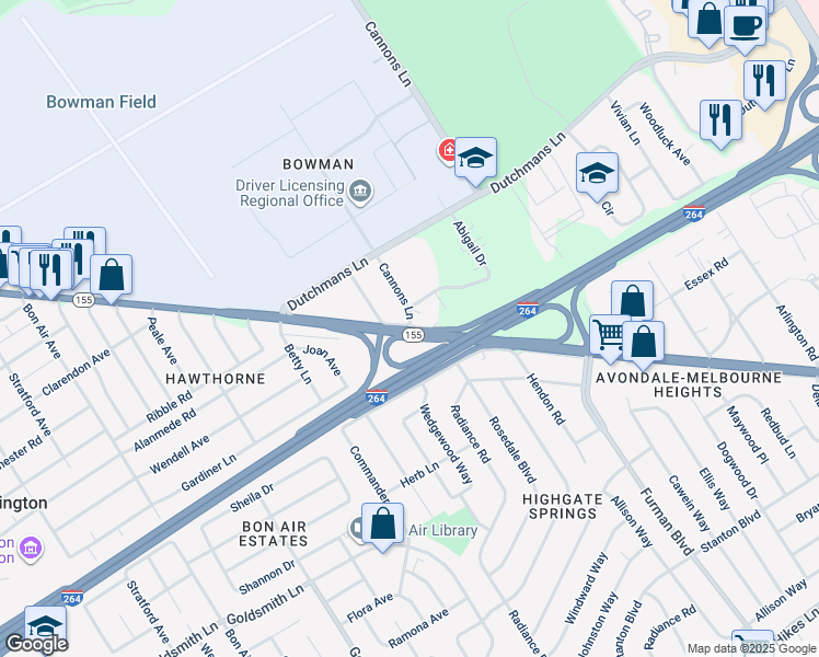 map of restaurants, bars, coffee shops, grocery stores, and more near 3507 Taylorsville Road in Louisville