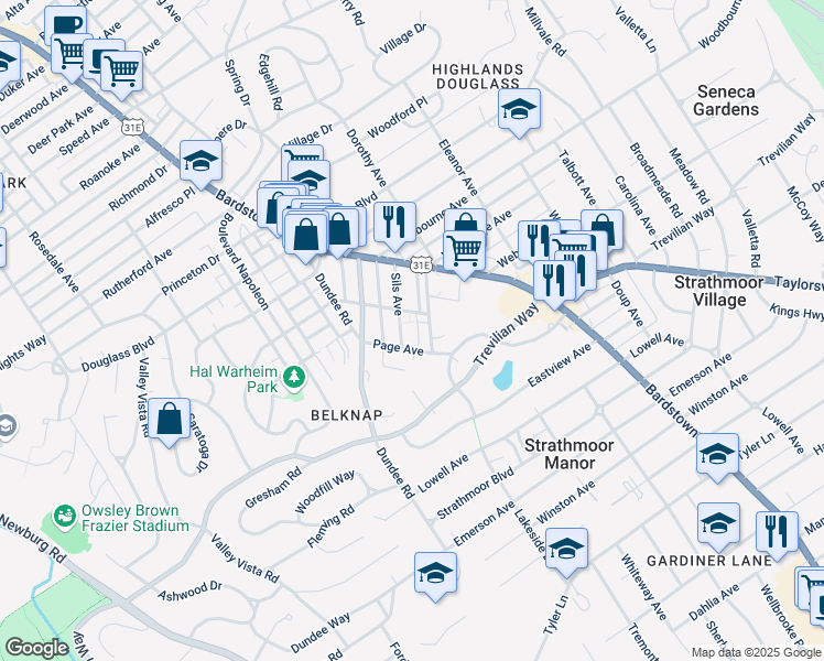 map of restaurants, bars, coffee shops, grocery stores, and more near 1915 Wrocklage Avenue in Louisville