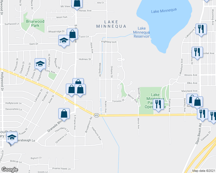 map of restaurants, bars, coffee shops, grocery stores, and more near 2806 Acero Avenue in Pueblo