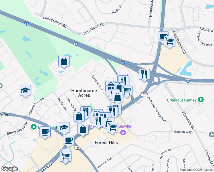 map of restaurants, bars, coffee shops, grocery stores, and more near 1701 Somerset Place in Hurstbourne Acres