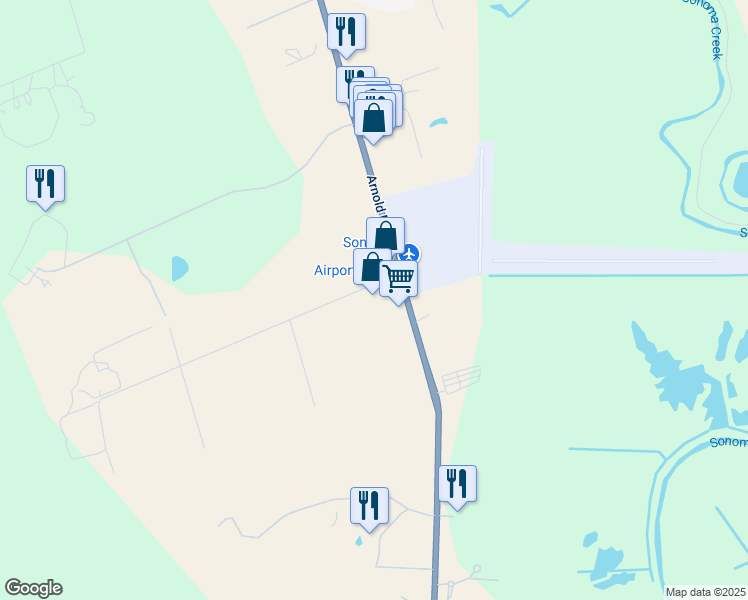 map of restaurants, bars, coffee shops, grocery stores, and more near 101 Meadowlark Lane in Sonoma