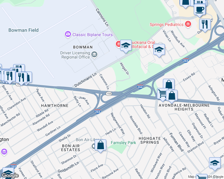 map of restaurants, bars, coffee shops, grocery stores, and more near 3507 Taylorsville Road in Louisville