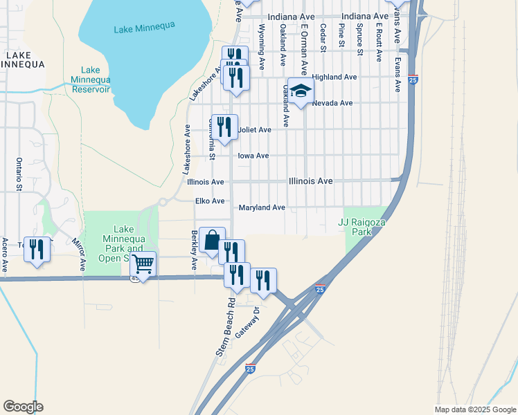 map of restaurants, bars, coffee shops, grocery stores, and more near 1152 Maryland Avenue in Pueblo