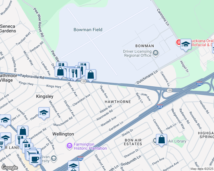 map of restaurants, bars, coffee shops, grocery stores, and more near 3024 Taylorsville Road in Louisville