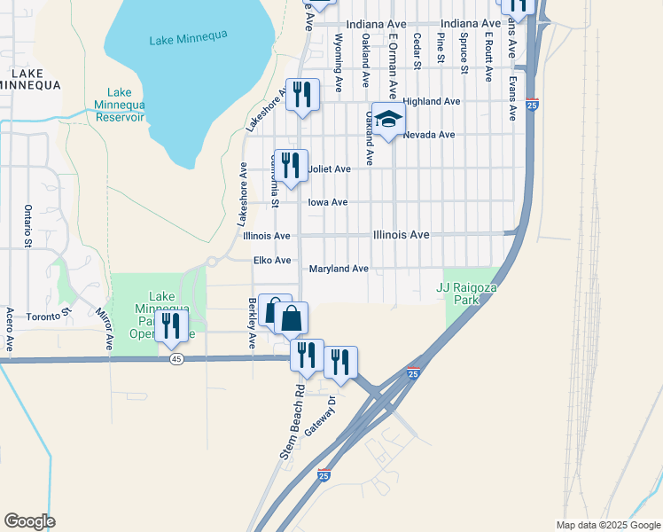 map of restaurants, bars, coffee shops, grocery stores, and more near 1152-1198 Maryland Avenue in Pueblo