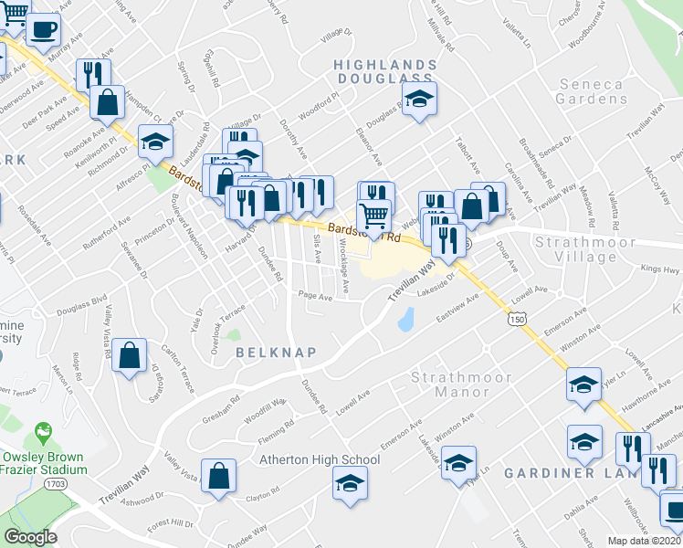 map of restaurants, bars, coffee shops, grocery stores, and more near 1915 Wrocklage Avenue in Louisville