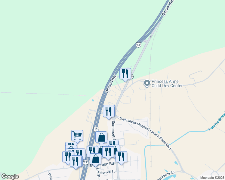 map of restaurants, bars, coffee shops, grocery stores, and more near 12426 Chestnut Circle in Princess Anne