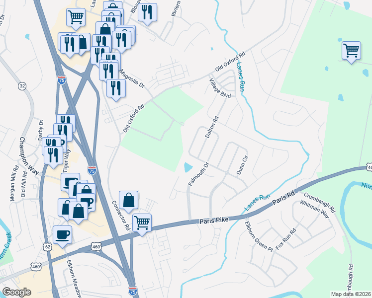 map of restaurants, bars, coffee shops, grocery stores, and more near 84 Brookford Way in Georgetown