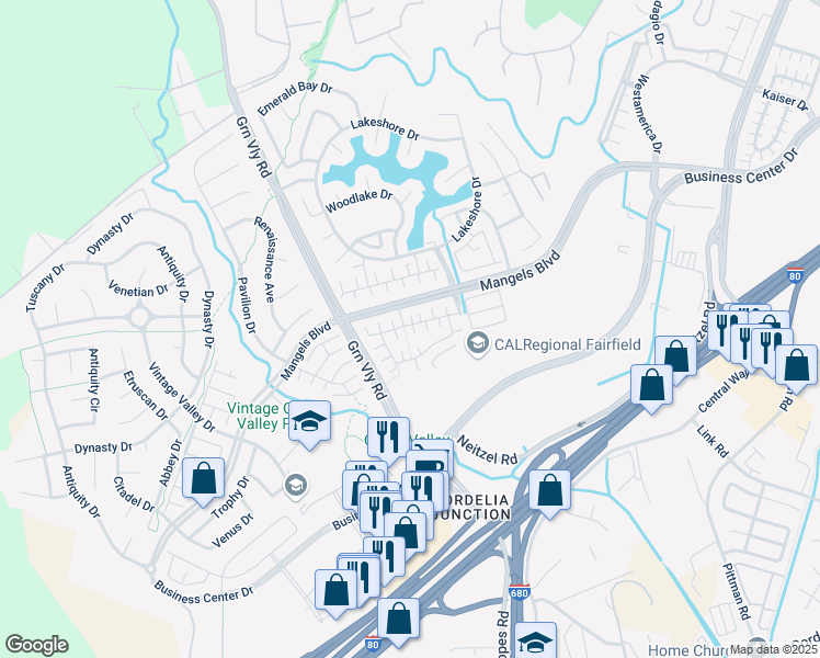 map of restaurants, bars, coffee shops, grocery stores, and more near 543 Ribolla Court in Fairfield