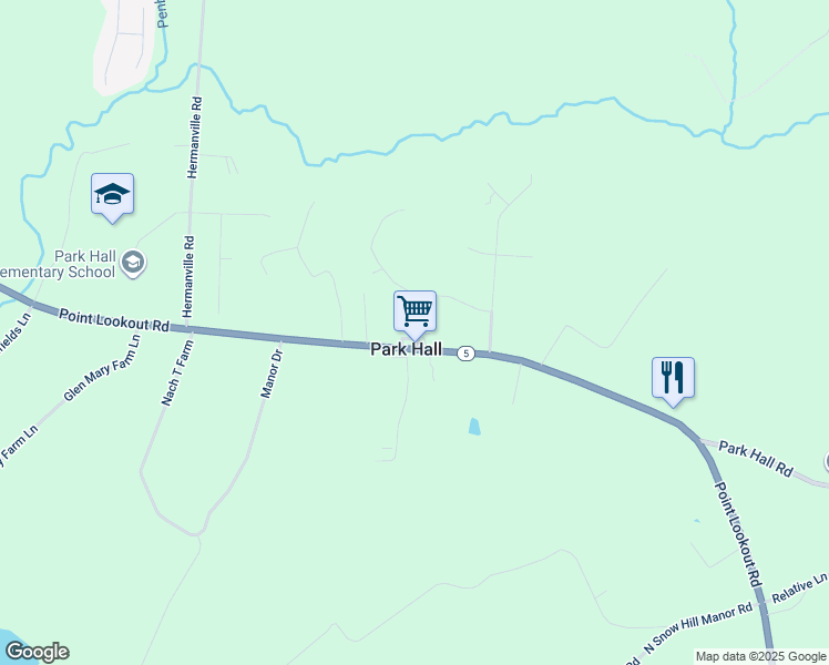 map of restaurants, bars, coffee shops, grocery stores, and more near 18410 Point Lookout Road in Lexington Park