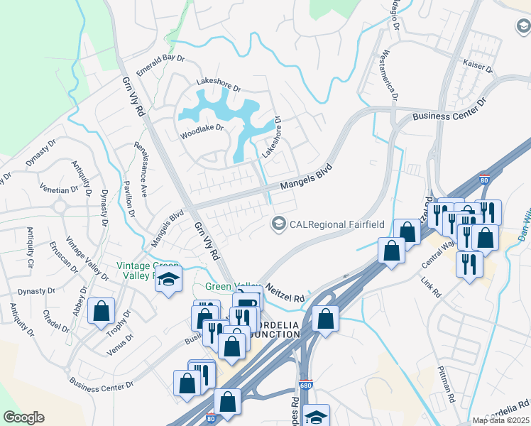 map of restaurants, bars, coffee shops, grocery stores, and more near 564 Chianti Court in Fairfield