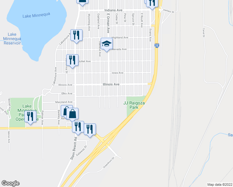 map of restaurants, bars, coffee shops, grocery stores, and more near 2723 Cedar Street in Pueblo