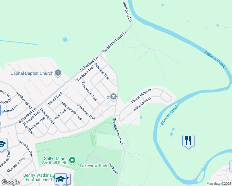 map of restaurants, bars, coffee shops, grocery stores, and more near 1403 Steadmantown Lane in Frankfort