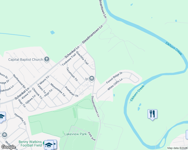 map of restaurants, bars, coffee shops, grocery stores, and more near 1405 Steadmantown Lane in Frankfort