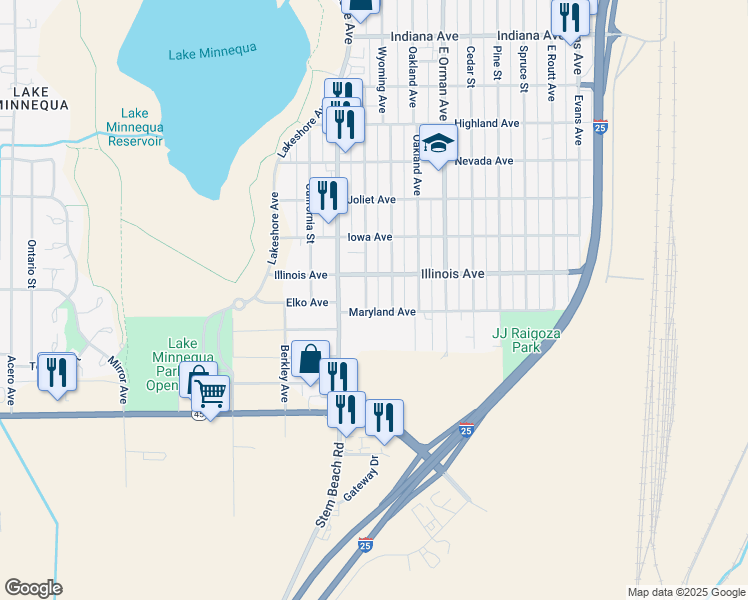 map of restaurants, bars, coffee shops, grocery stores, and more near 2706 Poplar St in Pueblo