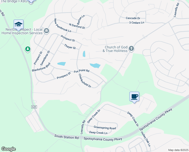 map of restaurants, bars, coffee shops, grocery stores, and more near 6012 Fox Point Road in Fredericksburg