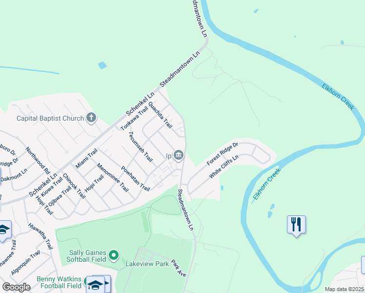 map of restaurants, bars, coffee shops, grocery stores, and more near 1403 Steadmantown Lane in Frankfort