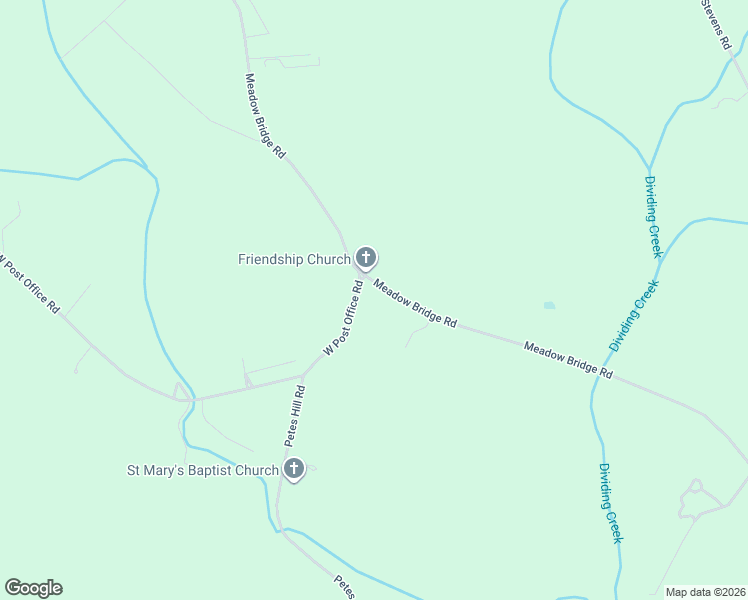 map of restaurants, bars, coffee shops, grocery stores, and more near 7265 Meadow Bridge Road in Princess Anne